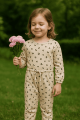 Beige & Black Girls Suit Set