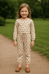 Beige & Black Girls Suit Set