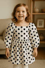 White & Black Dots frock