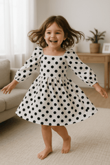 White & Black Dots frock